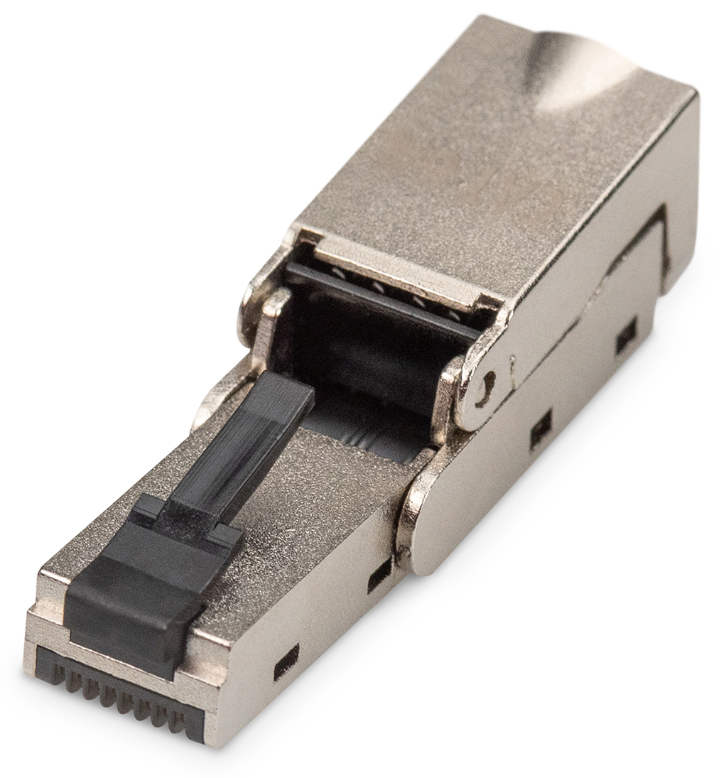 Feldstecker biegbar Cat.6A RJ45, geschirmt, IP20, AWG 22-27, werkzeugfreier Montageanschluss